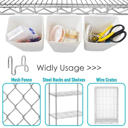 6Pack White Grid Wall Bins Hanging Cups with Back Hook, Gridwall Shelf Bins - color: White