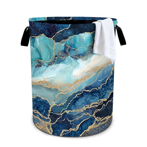 Marble Teal Laundry Basket Storage Bin Foldable Laundry Hamper Clothes Storage Bucket Organizer 19.6x15.7 Inch For Laundry Room/Bedroom/Bathroom - color: Marble Teal