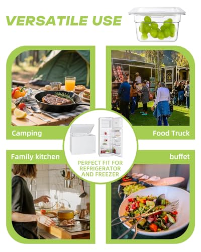 6 Pack Food Pan with Lids,1/6 Size Shatterproof Stackable Plastic Hotel Food Pan for Party, Catering, Home kitchens Meal Prep,-40°F to 212°F (1.62QT(1.53L), 1/6 size 4" deep) - size: 1/6 size 4" deep