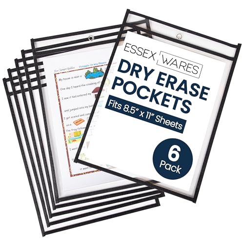 Essex Wares - 6 Pack, Black Dry Erase Pockets, 10" Wide x 13.5" Tall - color: Black
