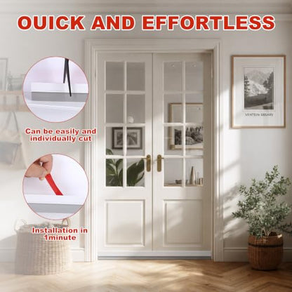 9 Pack Hard Door Draft Stopper for Bottom of Door, 126 Inch Total Adjustable Door Sweep, Self-Adhesive Weather Stripping Door Seal Gap Filler for 3 Doors, White