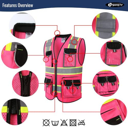 JKSafety Reflective Safety Vest for Men Cushioned Collar JK89M Pink S - color: Mesh-pink, size: Small