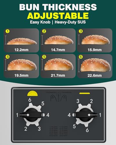 WantJoin Commercial Burger Machine - 1000 Slices/H, Automatic Commercial Conveyor Toaster, Pro EGO Temp Control Vertical Contact, Evenly Heating Adjustable Thickness for Hamburger Bun 1500W