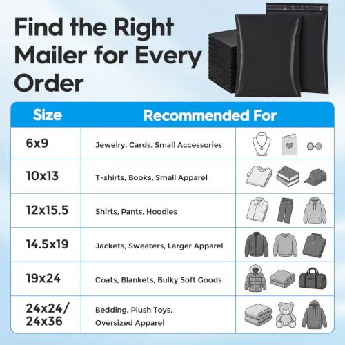 Fuxury Poly Mailers 10x13 Inch 50Pcs, Waterproof Shipping Bags for Clothing - color: Black, size: 10x13" 50pcs