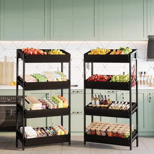 Tribesigns 4-Tier Retail Display Rack Stand, Wooden Snack Candy Rack, Heavy-Duty Wood Metal Concession Stands, Storage Shelf Organizer for Potato Chip (2, Black) - color: Black