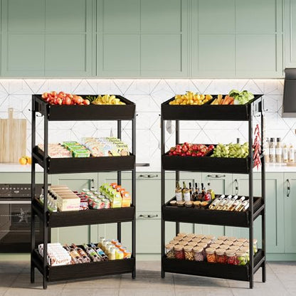 Tribesigns 4-Tier Retail Display Rack Stand, Wooden Snack Candy Rack, Heavy-Duty Wood Metal Concession Stands, Storage Shelf Organizer for Potato Chip (2, Black) - color: Black