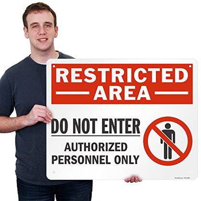 SmartSign 24 x 30 inch “Restricted Area - Do Not Enter, Authorized Personnel Only” Metal Sign with Symbol, 80 mil Laminated Rustproof Aluminum, Red, White and Black, Made in USA - style: 24" x 30" - Aluminum