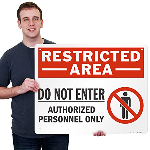 SmartSign 24 x 30 inch “Restricted Area - Do Not Enter, Authorized Personnel Only” Metal Sign with Symbol, 80 mil Laminated Rustproof Aluminum, Red, White and Black, Made in USA - style: 24" x 30" - Aluminum
