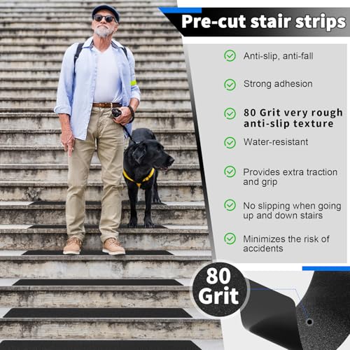 SMILOOL Outdoor Stair Treads Non-Slip Step Strips for Wooden Steps 10 Pack 6” x 24” Anti Slip Grip Tape Precut for Outside Stairs, Non Skid Stair Tread Mats Weather Resistant for Outdoors, Black - size: 6" x 24"