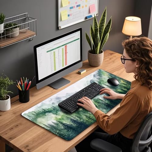 Misty Forest Mountain Gaming Mouse Pad Desk Mat 31.5"x15.7" - color: Misty Forest Mountain