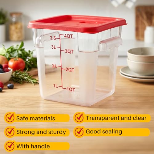Ziliny 1 Pcs 4 Qt Clear Square Dough Proofing Container with Lid, Red - color: Red, size: 4 Qt
