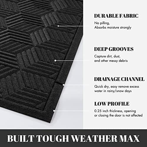 Yimobra Door Mats Outdoor 29.5x17, All-Season Waterproof Outdoor Mats for Front Door Entrance with Drainage Holes, Heavy Duty Non-Slip Doormat for Garage Patio Entryway Indoor, Black - color: Black, size: 29.5x17 Inch