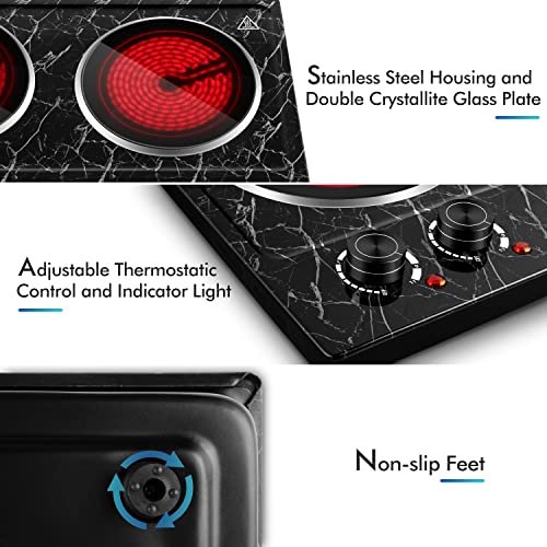 CUSIMAX Double Burner Electric Hot Plate for Cooking, 1800W, Black Marble - color: Black Marble