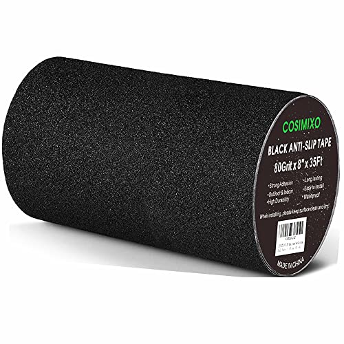 COSIMIXO 8" x 35Ft Heavy Duty Anti Slip Tape,Best 80grit Friction,Grip,Abrasive for Stairs Outdoor/Indoor,Skateboard Grip Tape Safety Non Skid Tread Staircases Anti-Slip Traction Tape Black - size: 8" x 35Ft
