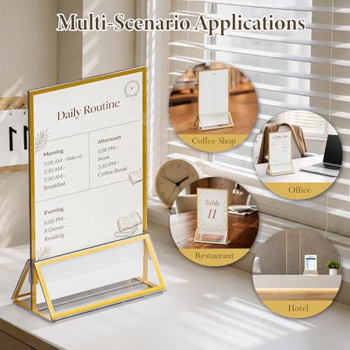 5"x7" Clear Acrylic Tabletop Sign Holder with Gold Frame, 12 Pack - size: 5"× 7"-12 Pack