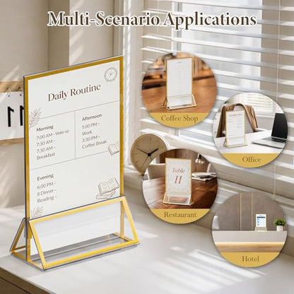 5"x7" Clear Acrylic Tabletop Sign Holder with Gold Frame, 12 Pack - size: 5"× 7"-12 Pack