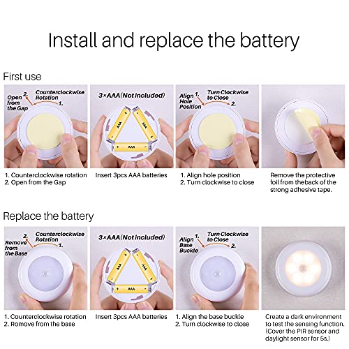 STAR-SPANGLED 2.8” LED Motion Sensor Lights Indoor AAA Battery, 6 Pack Warm - color: Warm White