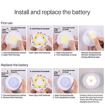 STAR-SPANGLED 2.8” LED Motion Sensor Lights Indoor AAA Battery, 6 Pack Warm - color: Warm White