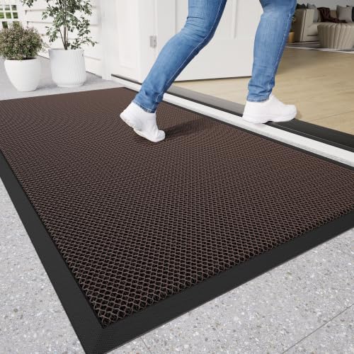Front Door Mat, 72"x36" Heavy Duty 3D Mesh Indoor Outdoor Doormat - color: Brown, size: 3' x 6' (Rectangular)