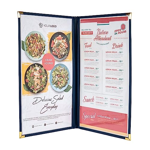 Menu Covers, Double Pages, 8.5" x 14" Legal Size, Blue, Pack of 6 - color: Blue