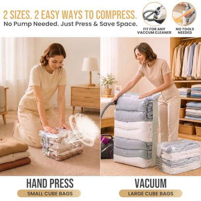 TAILI Cube Vacuum Storage Bags, 8 Pack Combo (3 Jumbo +5 Medium) - color: Cream, size: 8 Combo