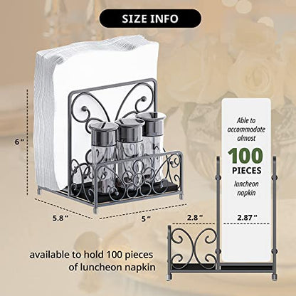Napkin Holder with Salt and Pepper Caddy, Metal Table Dispenser - color: S - Salt & Pepper Shaker Napkin Holder, size: Luncheon Napkin Holder