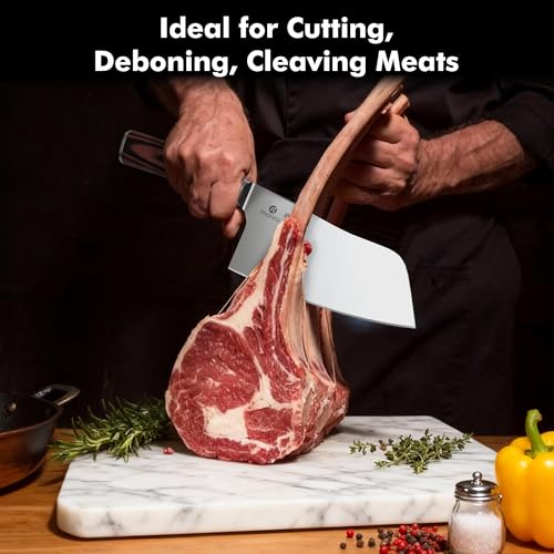 imarku 7 Inch Meat Cleaver, SUS440A Japanese Steel, Ergonomic Handle - color: Coffee Brown