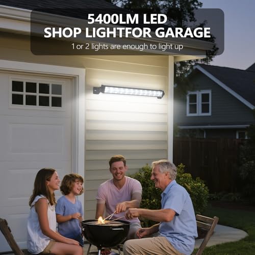 2 Pack 24W LED Shop Lights – 5400 lm 6000 K Daylight, 6.5 ft Plug-in Cord with Inline Switch, 180° Tilt, Graphene Cooled – Garage, Workshop, Warehouse, Yard Lighting - size: 24W-2P