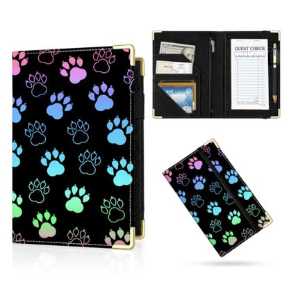Server Book,7 Pocket Zipper Organizer,Server Books for Waitress - color: Colorful Paw