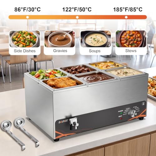 Commercial Food Warmer 6 Pan, 25QT Stainless Steel Bain Marie 1500W - size: 6 Pans