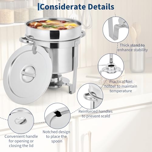 4 Pack Soup Chafing Dishes for Buffet 7QT Stainless Steel Soup Warmer Set with Lids & Fuel Holders,Round Food Warmer Pot for Catering Supplies Party - size: 7QT 4Pcs