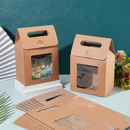 PH PandaHall 12pcs Treat Gift Boxes Kraft Paper Boxes Dessert Bakery Boxes with Display Window Packing Box for Valentine Mother's Day Easter Birthday Party 3.1x5.2x5 inch (Pack of 2) - size: 3.1x5.2x5 inch (Pack of 2)