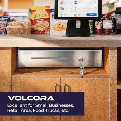 Manual Push Open Cash Register Drawer with Under Counter Mounting Metal Bracket - 16" Black/Stainless Steel Front Cash Drawer for POS, Partial Removable 5 Bill 8 Coin Tray, Key Lock, Media Slots - color: Black and Stainless Steel