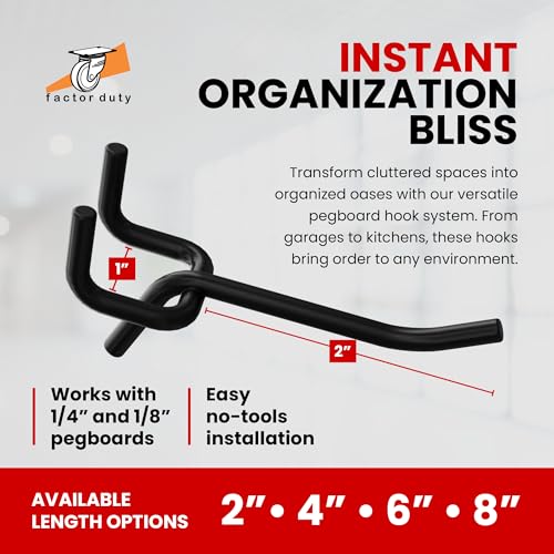 FactorDuty 100 Pack 2 inch Length Steel Black PEG Board Pegboard Shelving Hooks Wholesale Lot 20 lbs PEG Hooks Organizer Tools for Craft Storage, Garage, Kitchen, Tools and More - size: 2" - 100 Pack