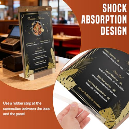 4 Pack Acrylic Sign Holder 8.5 x 11 with Walnut Wood Base, Tabletop Clear Display Stand for Restaurant Menus, Office Flyers & Wedding Table Numbers - color: 4 Pack