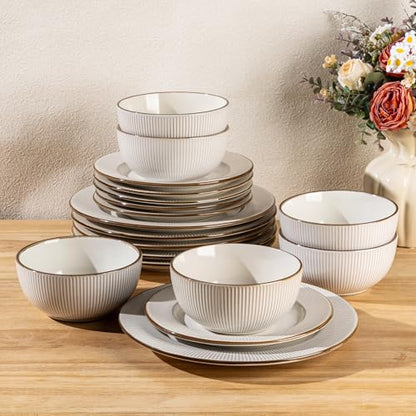GBHOME Ceramic Dinnerware Sets of 6,18 pcs Plates and Bowls Sets Dishes - color: Off-White, size: Service for 6 (18 pcs)