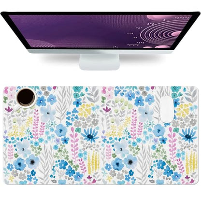 Floral Desk Mat, Cute Flower Large Mouse Pad, Blue 31.5"x15.7" - color: A Flowers - Blue, size: 31.5" x 15.7"