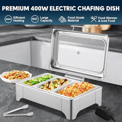 Electric Chafing Dish, 3 x 3QT Buffet Warmer with Glass Lids - size: 606-Triple Pan