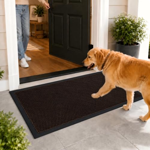 Mibao Meshy Mat Door Mat Heavy-Duty Quick-Dry Floor Mat, Sand & Dirt Trapper for Indoor & Outdoor, Ideal for Entrance, Mudrooms,Patios & Garages,Low-Profile,Non-Slip,Washable, Brown,30" x 17" - color: Brown, size: 1'5" x 2'6" (Rectangular)