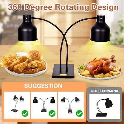 Commercial Head Food Heat Lamp, Portable Electric Food Warmer 3-Bulb 250W Electric Warming Lights for Food Service Restaurant Buffet Kitchen (Black) - color: Black