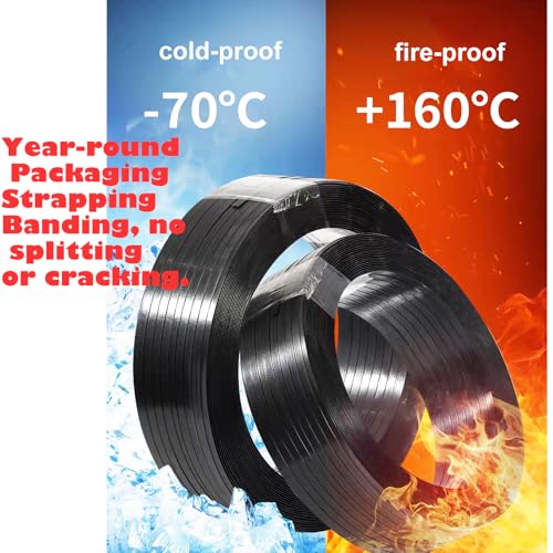 Packaging Strapping Banding 1000ft x5/8’’x 0.035" PET Strapping Roll 1500lb Heavy Duty Industrial Strength Rust-Resistant Plasitc Polyester Pallet Strapping & 100 Buckles Black - color: Black
