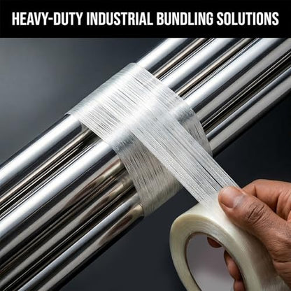 Heavy Duty Clear Packing Tape, 2 Inch x 35 Yards 2 Rolls Strapping Tape, 5.5 Mil Reinforced Fiberglass Tape for Heavy Carton Sealing, Transparent Filament Tape for Bundling and Shipping - size: 2Roll: 2 Inch x 35y