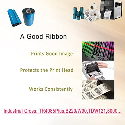 6 Rolls 5.12'' x 1476' Premium Resin Enhanced Wax Ribbon, 130mm x 450m Black Thermal Transfer Ribbon, Barcode Thermal Label Printer Ribbon, CSO-Ink Outside, 1'' Core for Zebra, TSC, GoDex, Citizen - size: 5.12''x1476'｜6 Rolls