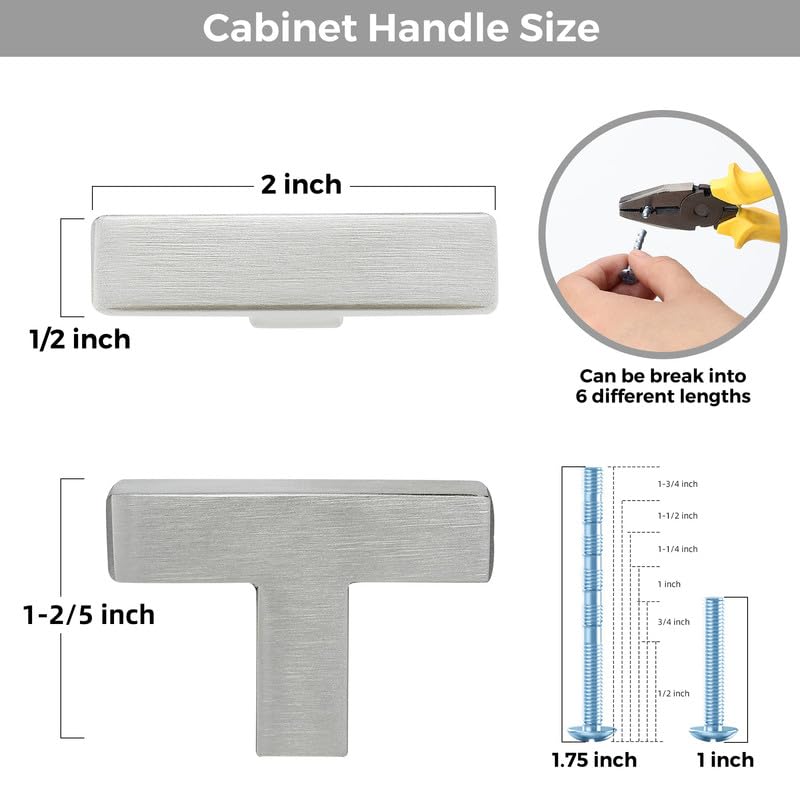 3 Pack Brushed Nickel Cabinet Knobs, 2in Length Square Bar Drawer Pulls - color: Brushed Nickel, size: 3 Pack, style: Square