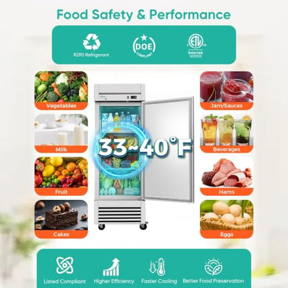 COOLCHEF 27" 23 Cu Ft Commercial Reach‑In Refrigerator