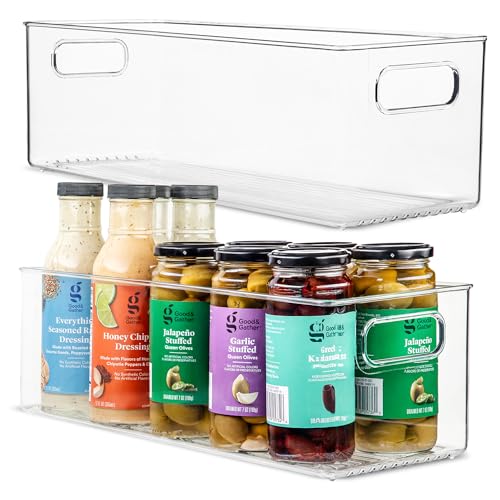 Plastic Food Storage 2 Pack Clear Container Bin with Handles for Organizing Kitchen, Pantry, Fridge, Freezer, Pantry, Bathroom. 14"x6"5" - size: 14x6x5