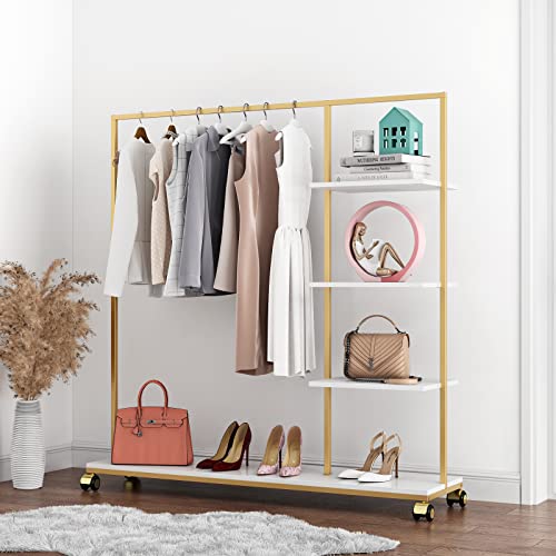 Metal Gold Clothing Rack for Boutique Use, Heavy Duty Garment Rack with Shelves for Retail Display (59L inches) - style: 4-ply racks