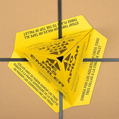 Global Industrial Trilingual "Do Not Stack" Printed Pallet Cones, 8"W x 8"L x 10"H, Corrugated Cardboard Construction, Yellow, 50/Pk, Prevents Double Stacking, Ships Flat