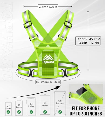 Topward Running Vest Chest Phone Holder for Women Men, Reflective Vest Safety Gear for Dog Walking Cycling - Adjustable Waist/Shoulder - color: Green