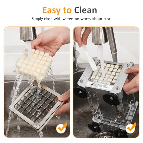 Sunvivi French Fry Cutter Stainless Steel Potato Slicer : with 2 Replaceable blades (1/2 & 3/8 Inch), Professional Fries Cutter for Potatoes, Carrots, Cucumber, Onion, Yam - size: Large-Hand-push